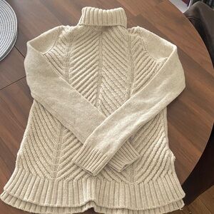 Vince Ribbed Knit Cream Turtleneck Sweater Yak Yak
